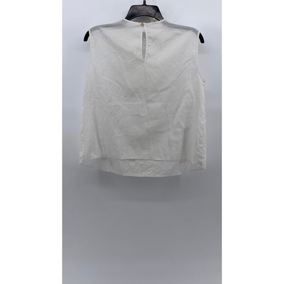 UNBRANDED Women's White Eyelet Embroidered Floral Stripe Sleeveless Top SZ M - Picture 2 of 11